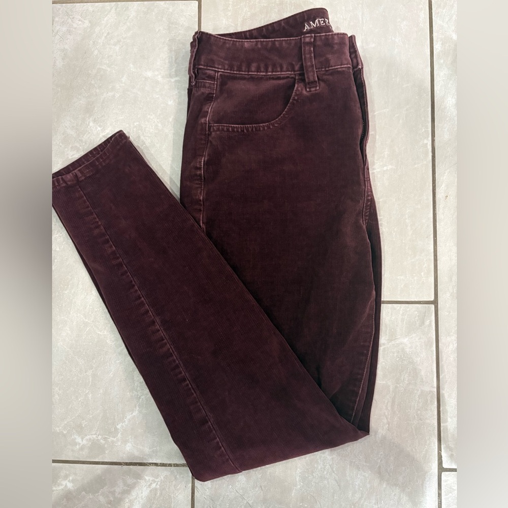 American Eagle Wine Red Corduroy Jeggings